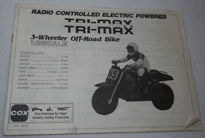 Tri-Max 3-Wheeler Off-Road Bike Cox Radio Controlled Original Instruction Manual - Image 1 of 4