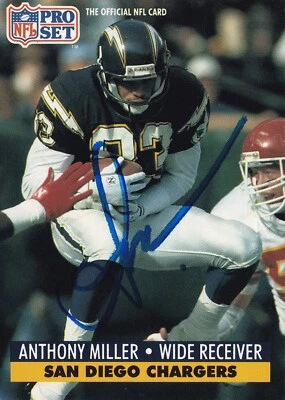 Anthony Miller Signed 1991 Pro Set Chargers Football Card 210 Pro Bowl Autograph Foto 1 de 4