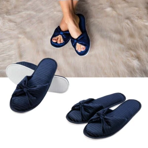 Navy Blue Bowknot Open Toe Anti-Slip Flip Flop Indoor Bedroom Slippers Size 6-10 - Picture 1 of 16