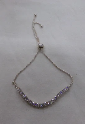 Linda pulseira ajustável de prata esterlina 925 assinada com strass - Imagem 1 de 4