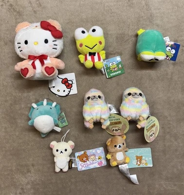 Lot of 8 Plush Keroppi Hello Kitty NWT NEW Round 1 Amuse Sloth Rilakkuma Bear - Image 1 of 4