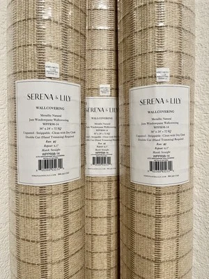 NEW Serena & Lily Jute Windowpane Wallcovering-Metallic Natural