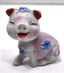 Vintage Anthropomorphic Ceramic "Happy Pig" Figurine 2 1/2" JAPAN-Super Cute! - Picture 1 of 7
