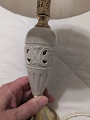 Lenox Ivory Porcelain Lighting By Quoizel Table Lamp W Shade READ works  - Image 1 of 4