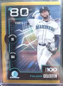 2025 Bowman Top 100 Gold Refractor Felnin Celesten Gold #’d 50/50 BTP-80 Bk End - Picture 1 of 5