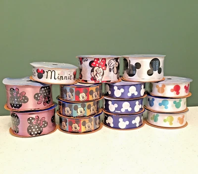 Offray Disney Mickey Mouse Minnie Ribbon Polyester 14 Spool Lot New 7/8" 1 1/2" - Image 1 of 4