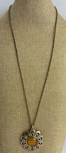 Lucky Brand Necklace Floral Pendant Center Stone Gold Tone Bohemian  - Picture 1 of 7