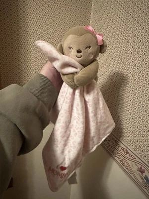 Child of Mine Monkey I Love Mommy Pink Cheetah Rattle Security Blanket/Lovey - Image 1 of 4