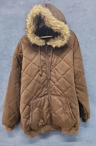 Raw Blue Quilted Thermal Lining Faux Fur Trim Hoodie NEW Y2K Vintage 5XL CL13 - Picture 1 of 4