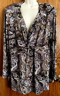INC Woman Embellished Paisley Blouse Sequins Stretchy Long Sleeves Women's Sz 3X - Image 1 of 4