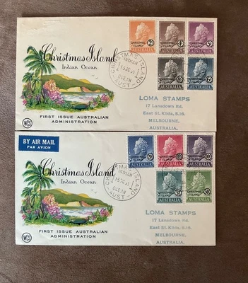 1958 Christmas Island QEII FDC Set in 2 Covers Sc1-10 SG1-10 very fine complete - Image 1 of 2