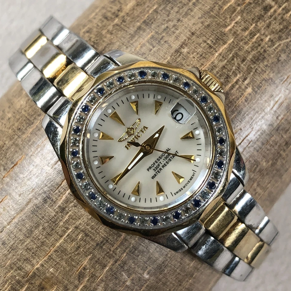 Invicta Women 3763 Professional Gemstone MOP Two Tone Quartz 24mm Watch 6 1/2" - Image 1 of 4