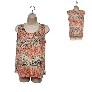Kasper Pleated Neck Accent Multicolor Orange Striped Sleeveless Top Size Small - Picture 1 of 6