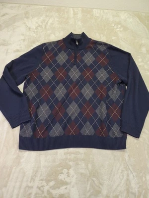 Suéter para Hombres Brooks Brothers XL Azul Lana Merino 1/4 Cremallera Pullover Argyle  Foto 1 de 4