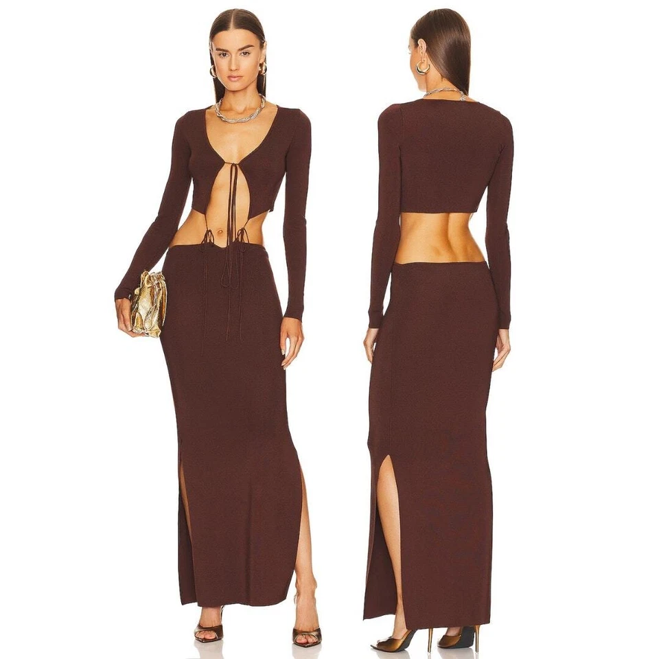 Vestido Aya Muse Lapponi Corte Tejido Manga Larga Aberturas Laterales Rush Marrón Talla XS Foto 1 de 4