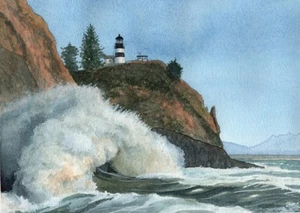Faro Cape Disappointment, río Columbia Washington. Impresiones artísticas de Rob Thorpe - Imagen 1 de 2