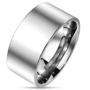 Mens 10mm Wide STAINLESS STEEL Mirror Polished Flat Ring Band UK SELLER - Picture 1 of 1