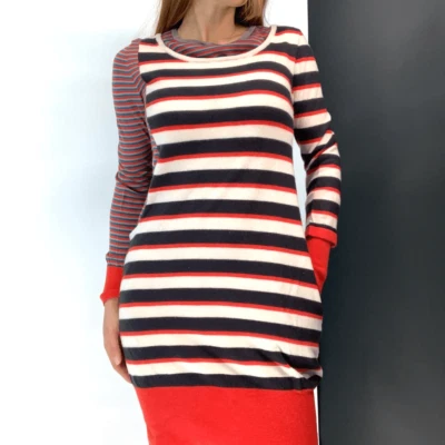 Marc Jacobs 100% Lana Suéter Vestido Manga Larga Rayas Rojo Naranja Talla S Foto 1 de 4