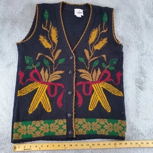JJ Poole Sweater Vest Womens S Fall Button Up Corn Stalks Wheat Vintage USA Made - Picture 1 of 5