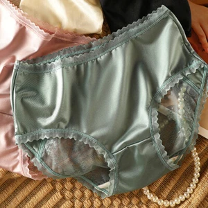 4 Packs Ladies Womens Silky Satin Knickers Panties Lace Sheer Underwear Briefs - Picture 1 of 14
