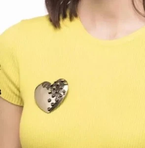 Authentic ALEXIS BITTAR 10k Gold Plated Grater Heart Pin/ Broach $225 H2 - Picture 1 of 16