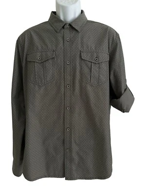 Prana Shirt Men's Shirt Gray Pin Dot Roll Up Tab Button Flap Pockets M - Image 1 of 4