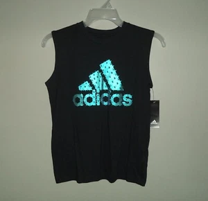 Boys Adidas Spike Spikey Shiny Logo Black Sleeveless Shirt - Youth Medium *NEW* - Picture 1 of 6