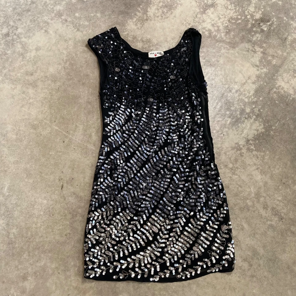 Alice Olivia Dress Womens Small P Black Mini Silk All Over Sequin Beaded Party - Image 1 of 4