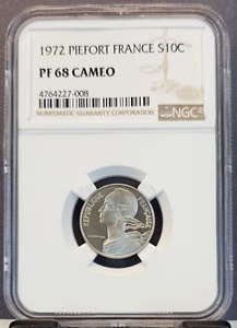 1972 FRANCE SILVER 10 CENTIMES S10C PIEFORT NGC PF 68 CAMEO RARE TOP POP 1 - Picture 1 of 3