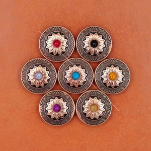 7PC Mix Color Beads Gold Flower Turquoise Leathecraft Wallet Concho Screwback 1 " - Imagen 1 de 10