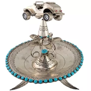 Navajo Sterling Silver Turquoise Ashtray by ROBERT KELLEY 1st Prize 1984 photos - Picture 1 of 18