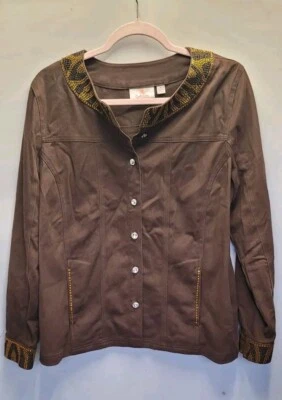 Quacker Factory Womens Jacket M Brown Bedazzled Sequin Animal Print Bling 3371 - Image 1 of 4