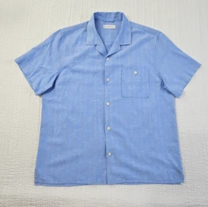 Lucky Brand Linen Cotton Shirt Men's M Blue Stripe Short Sleeve Cubano Style EUC - Picture 1 of 17
