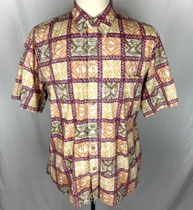 COOKE STREET Mens LARGE Orange Purple Floral Reverse Print Button Hawaiian Shirt - Picture 1 of 7