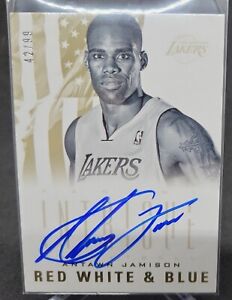 2012-13 Panini Intrigue Antawn Jamison Auto /99 Red White & Blue On-Card Lakers