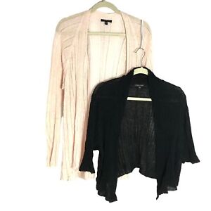 Eileen Fisher XL Lot of 2 Black Mohair Shrug & Pink Linen Silk Cardigan