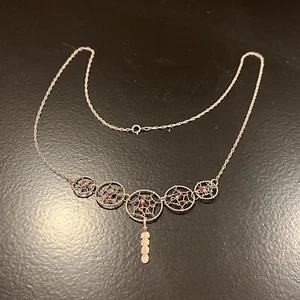 VTG Sterling Silver - NAVAJO Turquoise Dreamcatcher Pendant 21" Necklace - 4g - Picture 1 of 14
