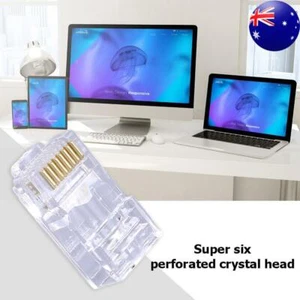 100x 8P8C UTP RJ45 Cat6 Connector Network Crystal Heads Socket Modular Plug - Afbeelding 1 van 7