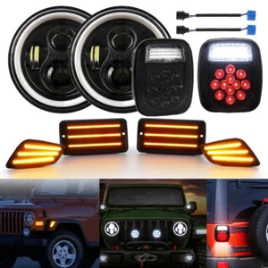 7" LED Headlights+39 LED Tail Lights+Side Marker Lamp For Jeep Wrangler TJ 97-06 - Picture 1 of 12