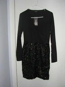 Black Long Sleeve Women Dress, V-neck, size small, NWT, Sequins, Fenejo brand - Picture 1 of 3