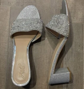 Jewel Badgley Mischka Della Glitter Block Heel Mules Size 11 - Picture 1 of 6