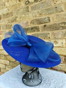 cappello da sposa ascot fascia burlesque fascinator millinery blu royal grande - Foto 1 di 2