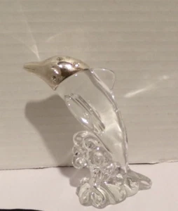 Dolphin Jumping over Waves Figurine Crystal Glass Mirror Rhinestone Face - Picture 1 of 5