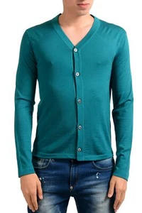 Jil Sander Men's 100% Wool Green Cardigan Light Sweater US S IT 48 - Picture 1 of 5