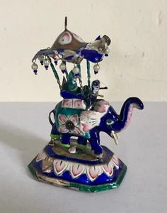 Chinese Cloisonne Enamel Statue Figure of an Elephant with Howdah & Mahout Pearl - Picture 1 of 9