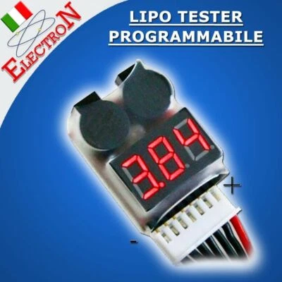 ELECTRON ITALIA TESTER BATTERIE LIPO Li-Ion LiFe LiMn 1S - 8S PROGRAMMABILE VOLT ALLARME BUZZER