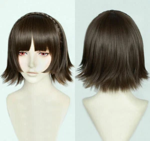 Peluca de cabello mixto marrón con trenza + gorra para cosplay Makoto Niijima - Imagen 1 de 3