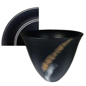 Japanese Ikebana Ceramic VASE FUNNL 9.25"D x 7.5"H MET ACC/ Made in Japan - Picture 1 of 1