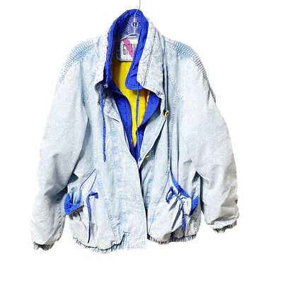 Chaqueta GITANO Denim Lavado Ácido Años 80 Talla M Cremallera Abrigo Botones Borde Azul Bonita Foto 1 de 4
