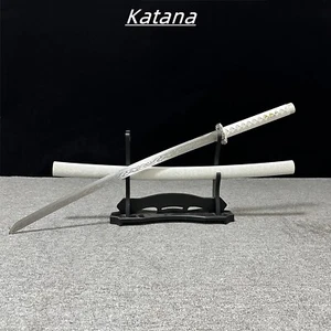 39.3” White Samurai Katana Sword w/ Stand – Patterned Blade & Scabbard Display - Picture 1 of 9